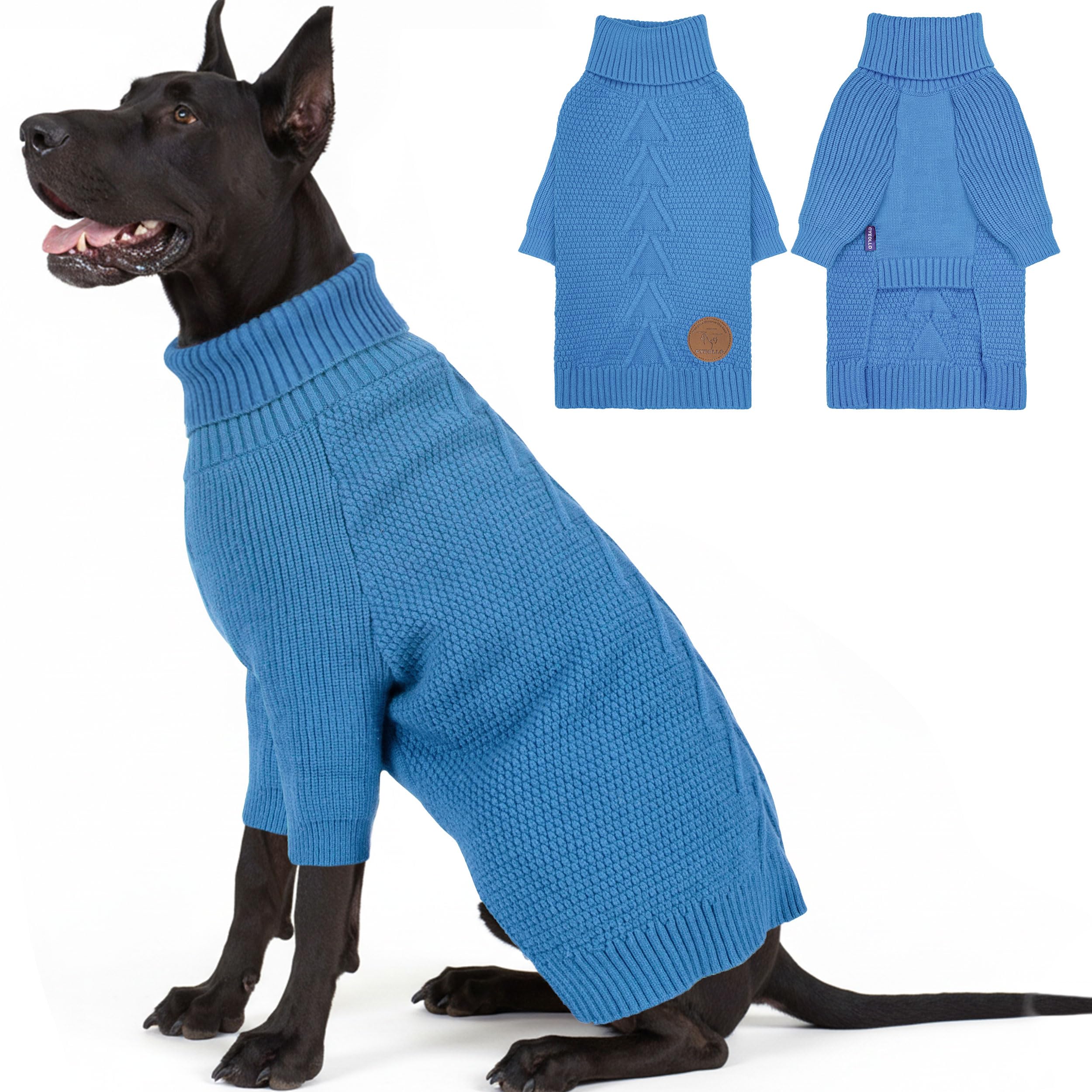 cyeollo 4XL Dog Sweater, Stretchable & Cozy Warm Dog Sweaters for Large Dogs Boy, Pullover Knit Fall Winter Sweatshirt for Giant Breed Big Dogs Clothes, Doberman Great Dane Apparel, Blue XXXXL Image