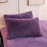 LIFEREVO 2 Pack Faux Fur Pillow Shams,Shaggy Plush Home Decorative Luxury Series Super Soft Furry Pillow Case with Zipper Closure for Home Sofa Couch Decoration,Standard (Purple,20"x26")