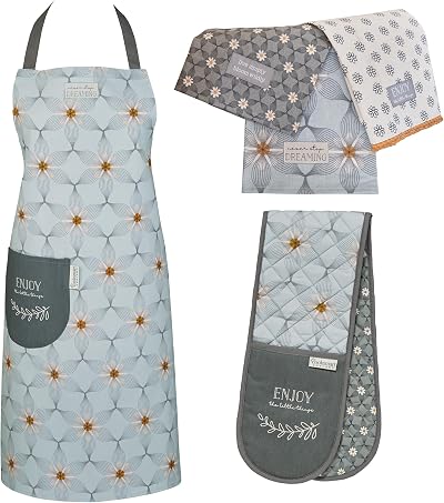 Cooksmart 5-Piece Apron Oven Glove Tea Towel Set Purity Kitchen Accessories