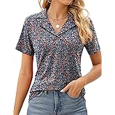 Rapbin Women's Polo Shirts Lapel Collar V Neck Short Sleeve Blouse Dressy Casual Tunic Tops