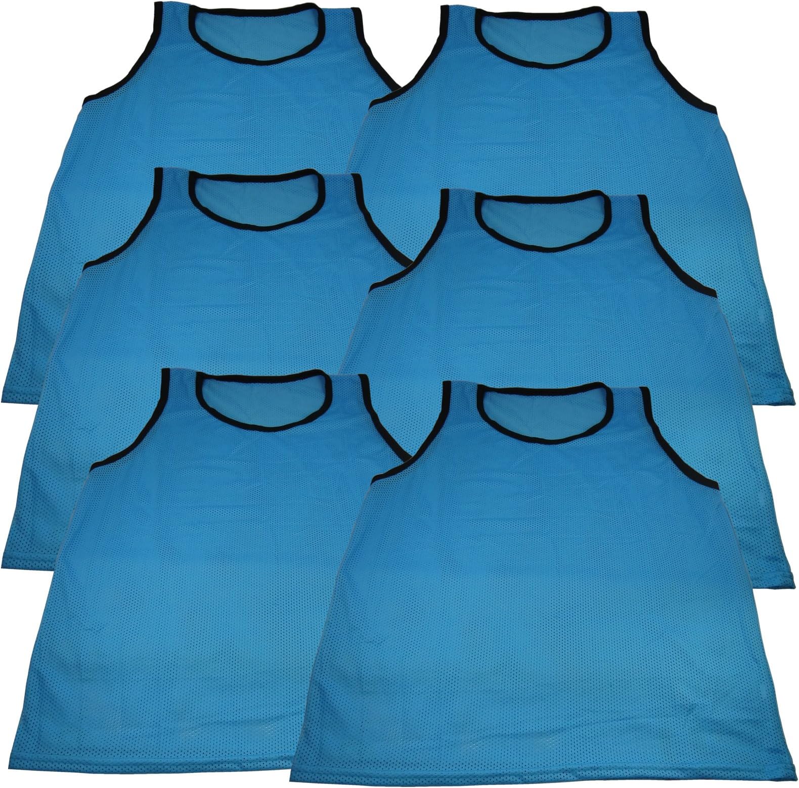Set of 6 Scrimmage Vests Pinnies Soccer Adult Light Blue Jersey for Training Team Practice for All Kinds of Sports - Soccer, Lacrosse, Football, Basketball, and More