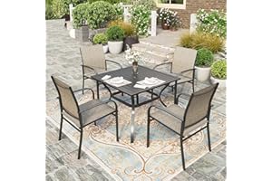 HERA'S HOUSE Patio Table and Chairs for 4, 5 Pieces Outdoor Deck Dining Sets, Square Metal Table Set with Chairs for Lawn Garden Backyard, Brown