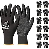 toolant Crinkle Latex Work Gloves Bulk, Rubber Coated Safety Work Gloves for Men and Women, 12 Pairs for Construction, Gardening, Warehouse (Black, Large)