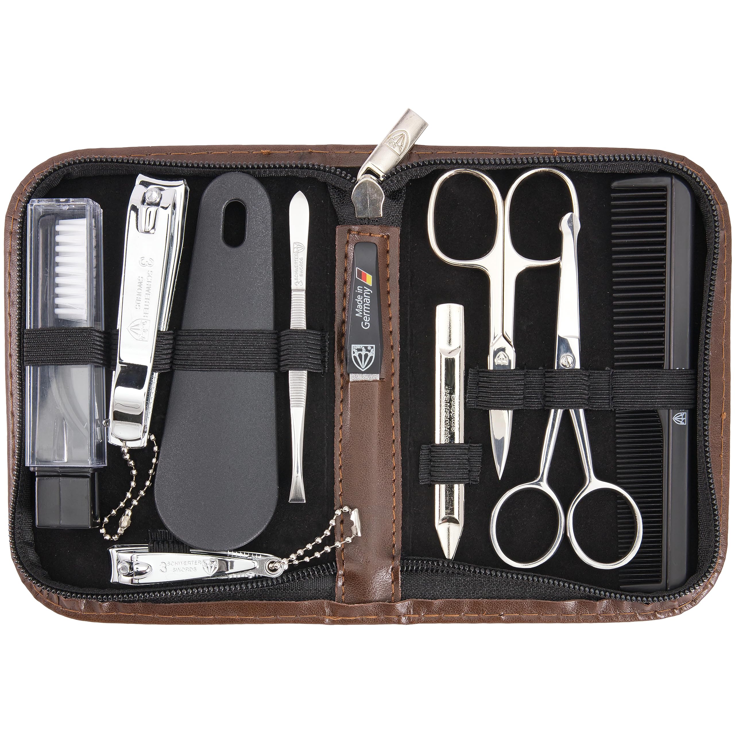 3 Swords Germany - brand quality 10 piece manicure pedicure grooming kit set finger toe nail care scissors clipper
