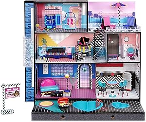 LOL Surprise Home Sweet with OMG Doll– Real Wood Doll House with 85+ Surprises | 3 Stories, 6 Rooms Including Elevator, Tub, Pool, Patio, Living Room, Kitchen, Piano Bedroom, Bathroom, Fashion Closet