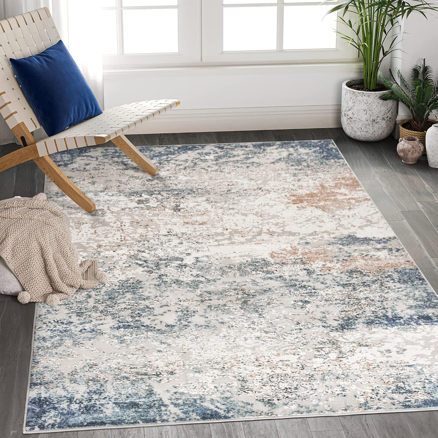 Rugs, Pads & Protectors - Art&Tuft Washable Rug, Anti-Slip Backing Abstract 8x10 Area Rugs, Stain Resistant Rugs for Living Room, Foldable Machine Washable Area Rug (TPR18-Blue, 8'x10')