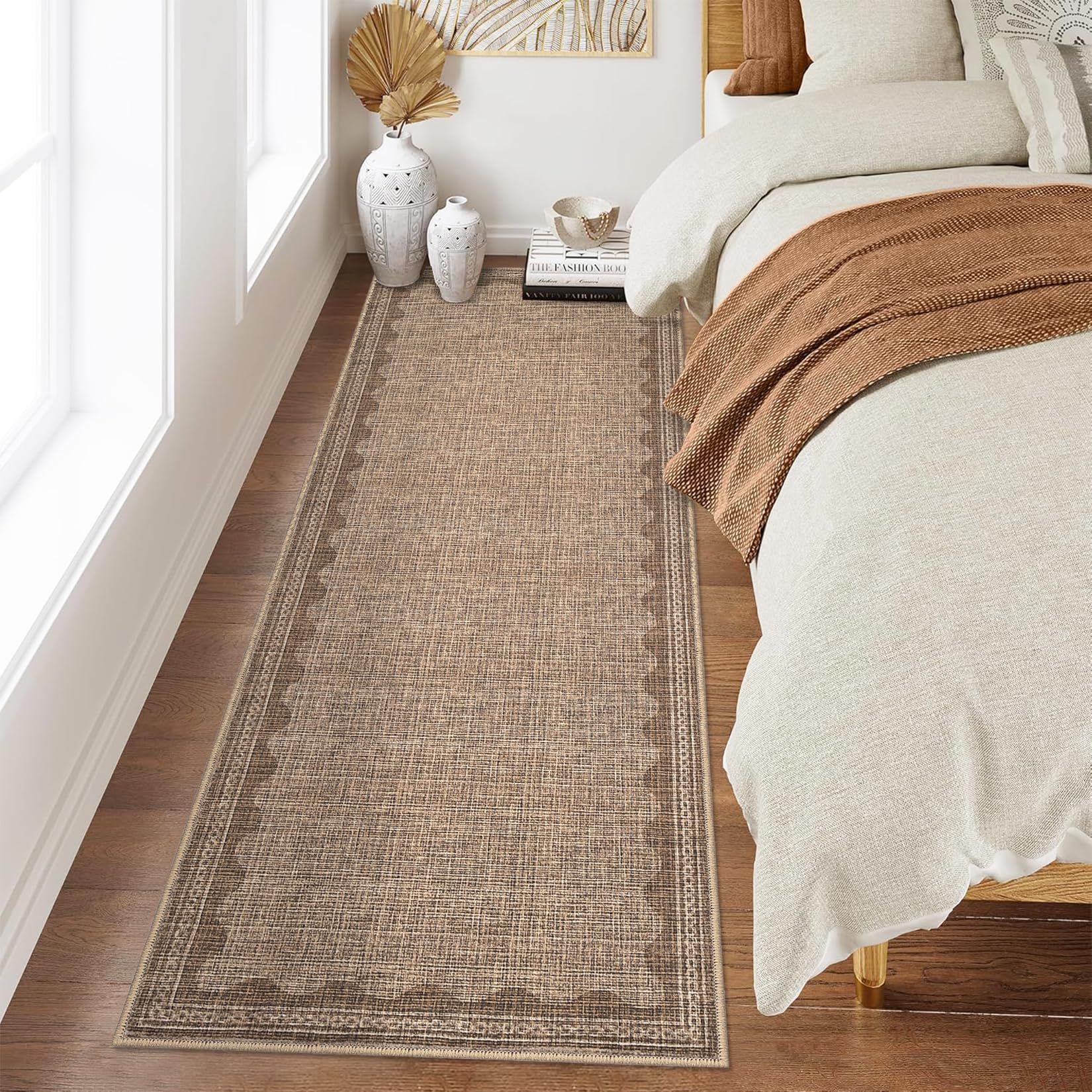Photo 1 of CAREMEE Scalloped Rug 2x6 Runners for Hallways, Solid Goffee Runner Rugs Non Slip Scalloped Bath Runner, Washable Rug for Bedroom Girls, Mat for Kitchen Floor Soft Dorm Nursery Carpet for Bedside