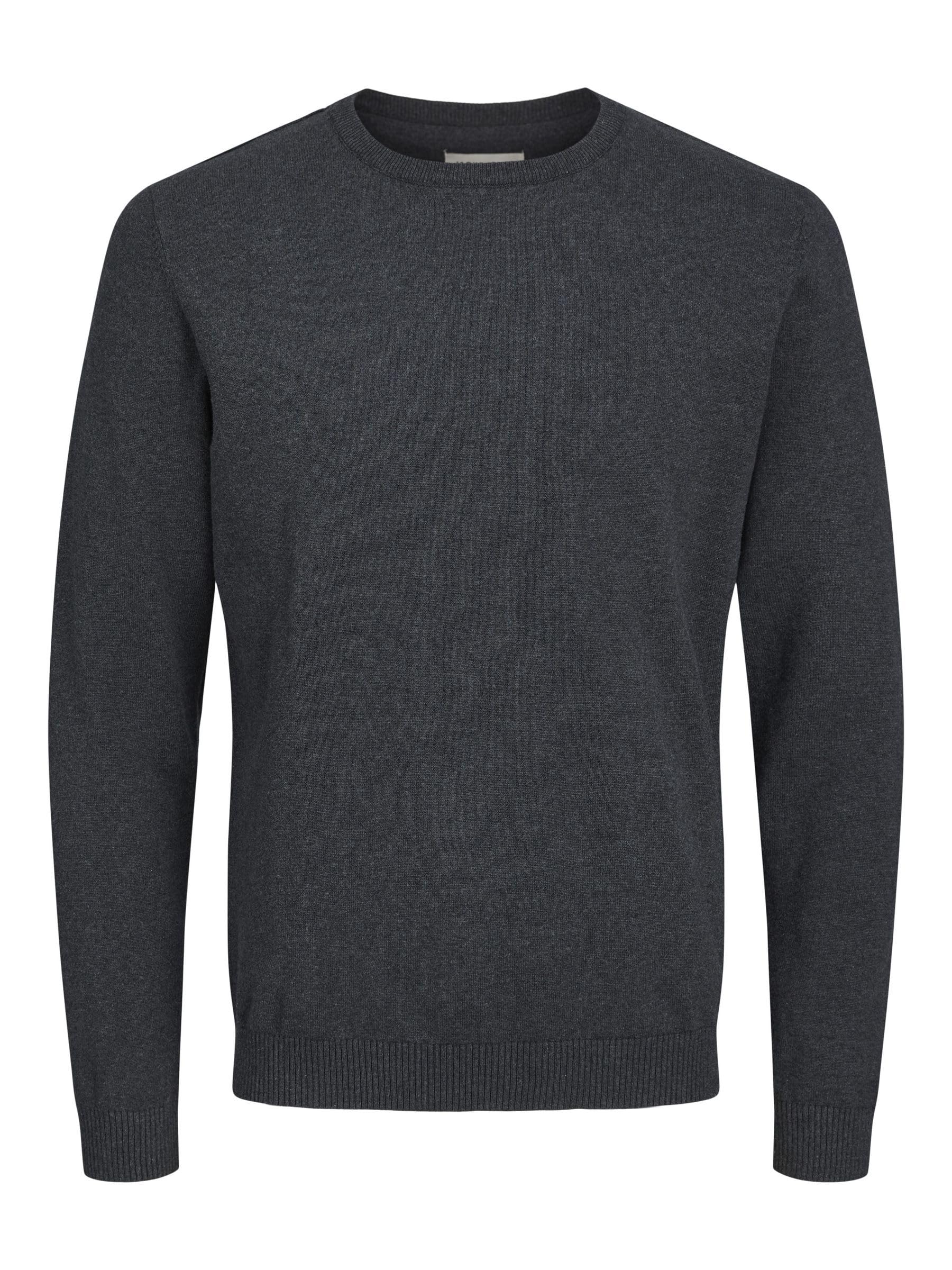 JACK & JONES Herren Basic Knit Crew Neck Pullover - Dark Grau Melange - L