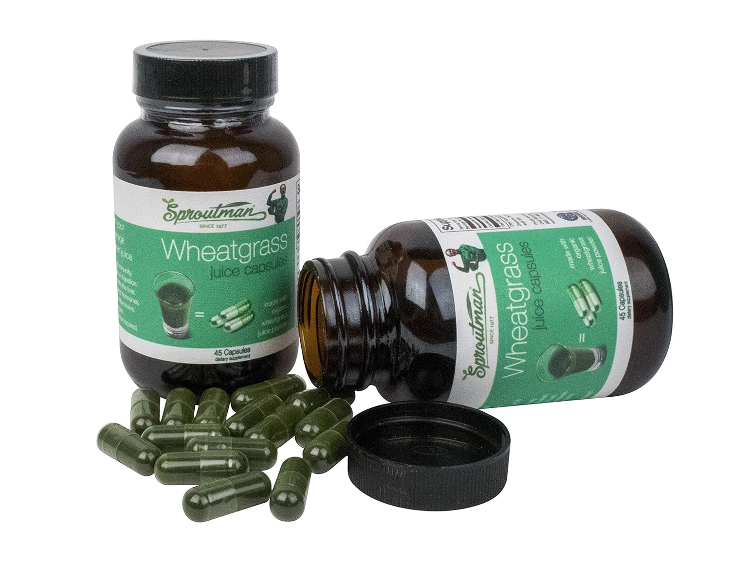 Organic Wheatgrass Juice Powder Capsules by Sproutman 100 Pure