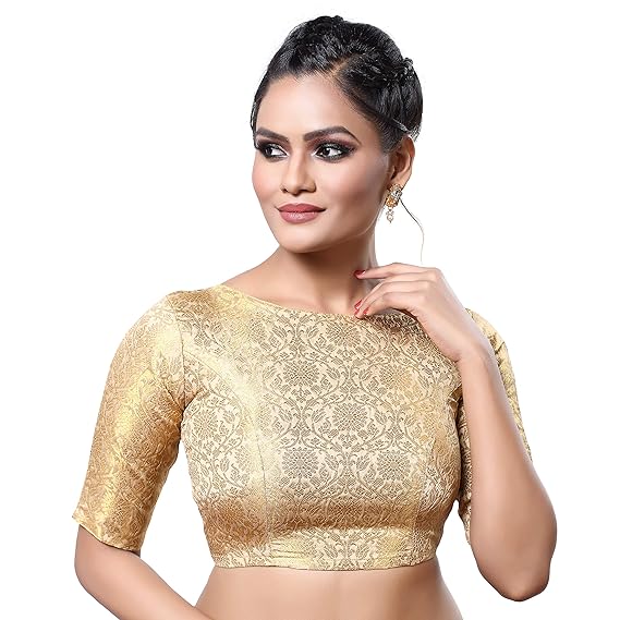 Women's Golden Brocade Readymade Stitched Saree Blouse