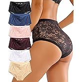 Sth Big High Waisted Underwear for Women Sexy Lace Cheeky Panties Soft Full Coverage lingerie Womens Plus Size Briefs 6 Pack