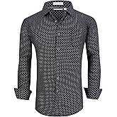 WARHORSEE Mens Casual Button Down Dress Shirts Long Sleeve 4-Way Stretch Collared Printed Business Work Shirt
