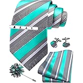 GUSLESON Striped Tie Set for Men Necktie and Pocket Square,Tie Clip,Cufflinks, Lapel Pin Sets with Gift Box 5PCS