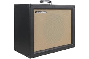 Sound Town 1 x 12 65W Guitar Speaker Cabinet with Birch Plywood Construction, Black Tolex, Wheat Cloth Grille (GUC112BK)