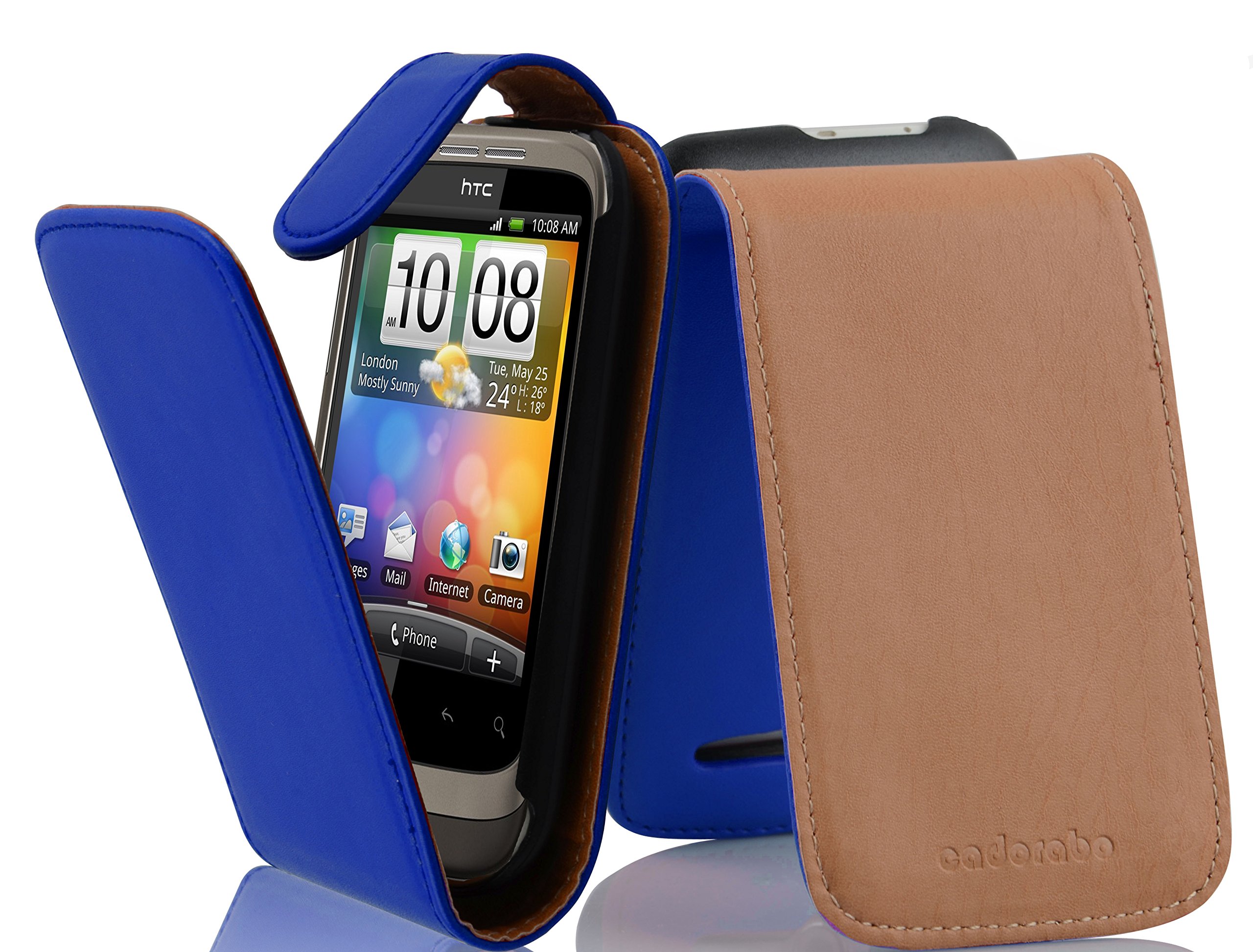 cadorabo Case works with HTC WILDFIRE S in BRILLIANT BLUE - Flip Style Case made of Smooth Faux Leather - Wallet Etui Cover Pouch PU Leather Flip — image 1