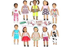 HOAKWA 18 inch Doll Clothes and Accessories fit American 18'' Dolls - Including 10 Complete Set of 18 inch American Doll Clothes Outfits Dress with Unicorn Hair Clips, Hair Bands, Underwear