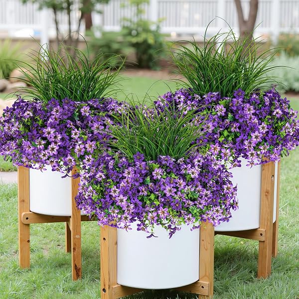 ARTIFICIAL FLOWERS,14 BUNDLES UV RESISTANT FAKE FLOWERS DAISY WITH GREENERY PLANTS WHEAT GRASS,FAUX OUTDOOR FLOWERS FOR SPRING SUMMER DECORATION, OUTDOOR FAUX PLANTS HOME WINDOW PORCH PATIO YARD