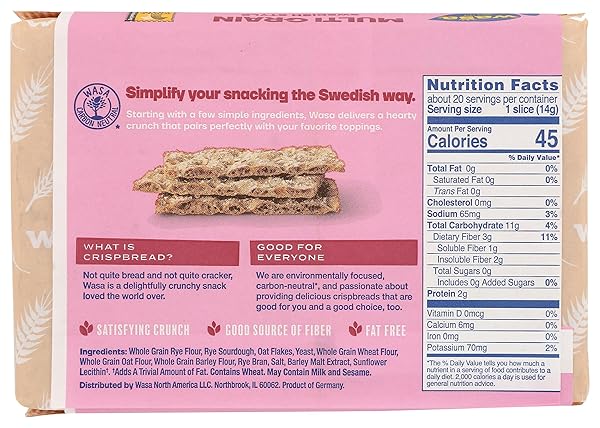 WASA MULTI GRAIN CRISPBREAD, 9.7 OZ, CRACKERS, NON-GMO INGREDIENTS, GOOD SOURCE OF FIBER