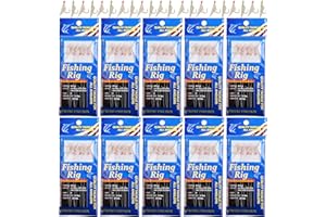 FUSIGO Fishing Rigs Saltwater Bait Lures, 10 Packs Bait Rigs Luminous with Fish Skin Feather Hook Size 4 6 8