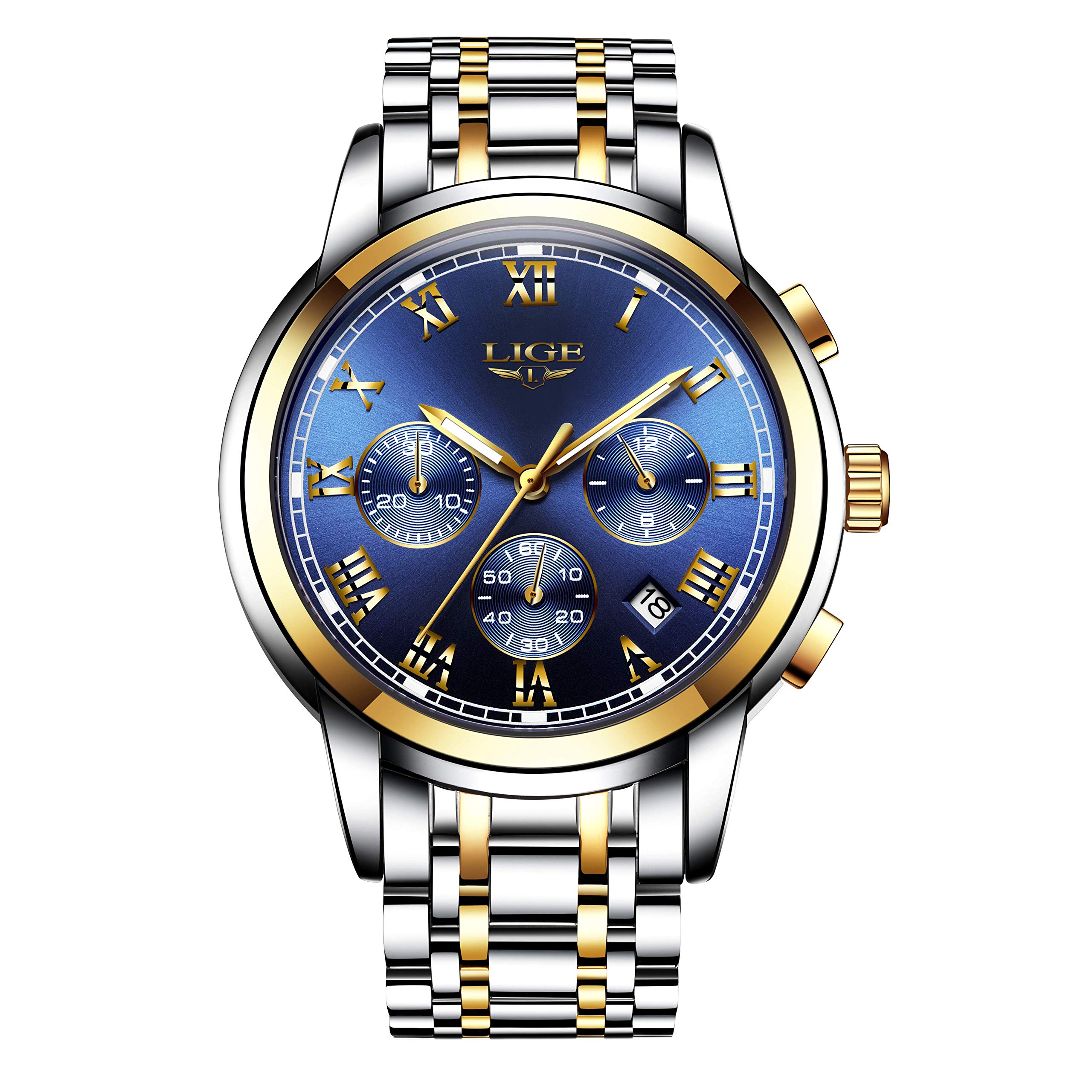 LIGE Mens Watches Chronograph Waterproof Analog Quartz Watch Stainless Steel Dress Business Watch for Men