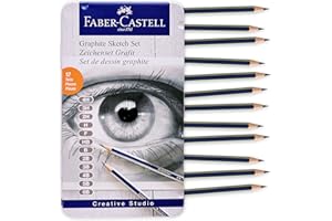 Faber-Castell Graphite Pencils Drawing Set: 12 Art Pencils for Sketching (4H, 3H, 2H, H, F, HB, B, 2B, 3B, 4B, 5B, and 6B), Shading Pencils for Drawing and Sketching, Graphite Pencil Kit