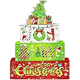 4 Pcs Christmas Wooden Tabletop Decor Winter Christmas Tree Gift Tiered Tray Decorations,Winter Table Centerpieces, Red and Green Centerpiece Rustic Block Signs,Furniture Kitchen Decor Gifts