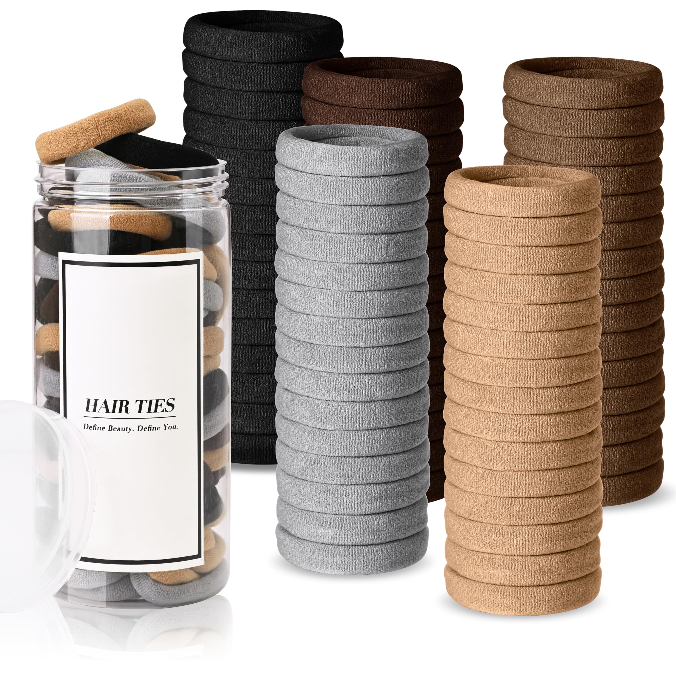 Photo 1 of 100 Pcs Hair Ties for Women Girls, Seamless Cotton Elastic Hair Bands, No Damage Ponytail Holder Elastics for Thick Hair?Neutral Colors?