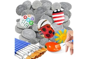cssopenss 80 Pcs Painting Rocks, 2-3in River Rocks for Painting, 60 Rocks for Painting & 20Pcs Paint Brushes, Unique Stones for DIY Gifts Art Craft Decor