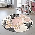 Kids Room Rug Pastel Colors Butterflies Check Pattern Spots Flowers Colourful, Size: 3'11" Round