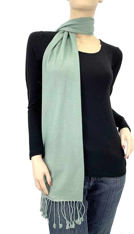 Pure Cashmere Pashmina bufanda 3 capas Solid Colors, Verde salvia