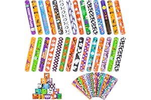 RICEDUO Halloween Slap Bracelet for Kids - 48 Pieces, 24 Colorful Styles, Bulk Halloween Slap Wristbands for Kids Party Favors, Toys Prizes & Goodie Bags Stuffers