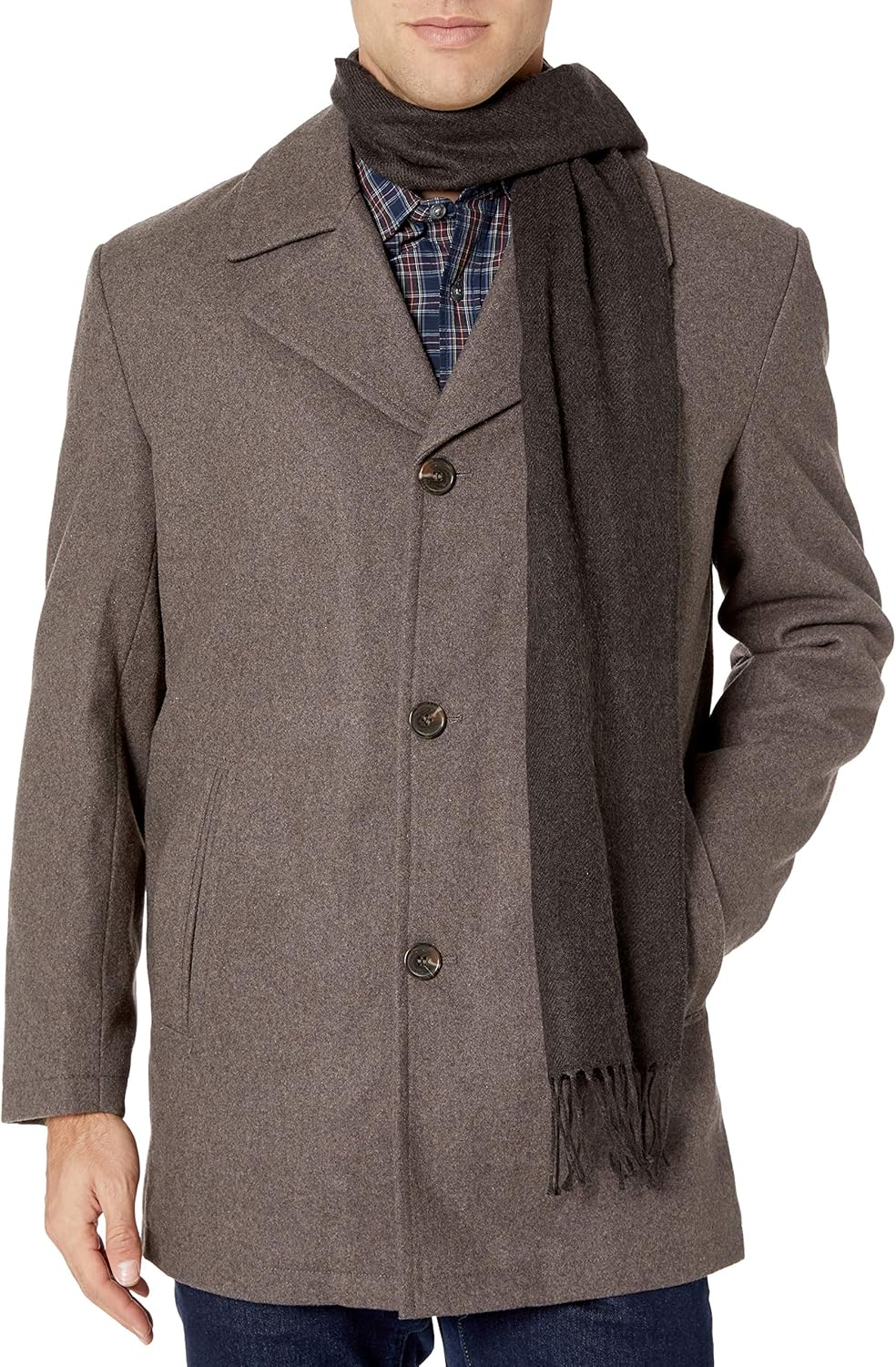 LONDON FOG mens Amity 34" Wool Blend Car Coat With Scarf at Amazon Men’s Clothing store