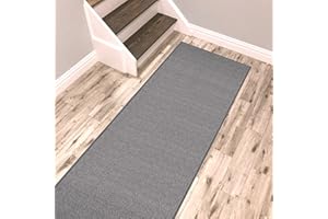 Kapaqua, Custom Size Grey Solid Plain Rubber Backed Non-Slip Hallway Stair Runner Rug Carpet 22 inch Wide Choose Your Length 22in X 8ft