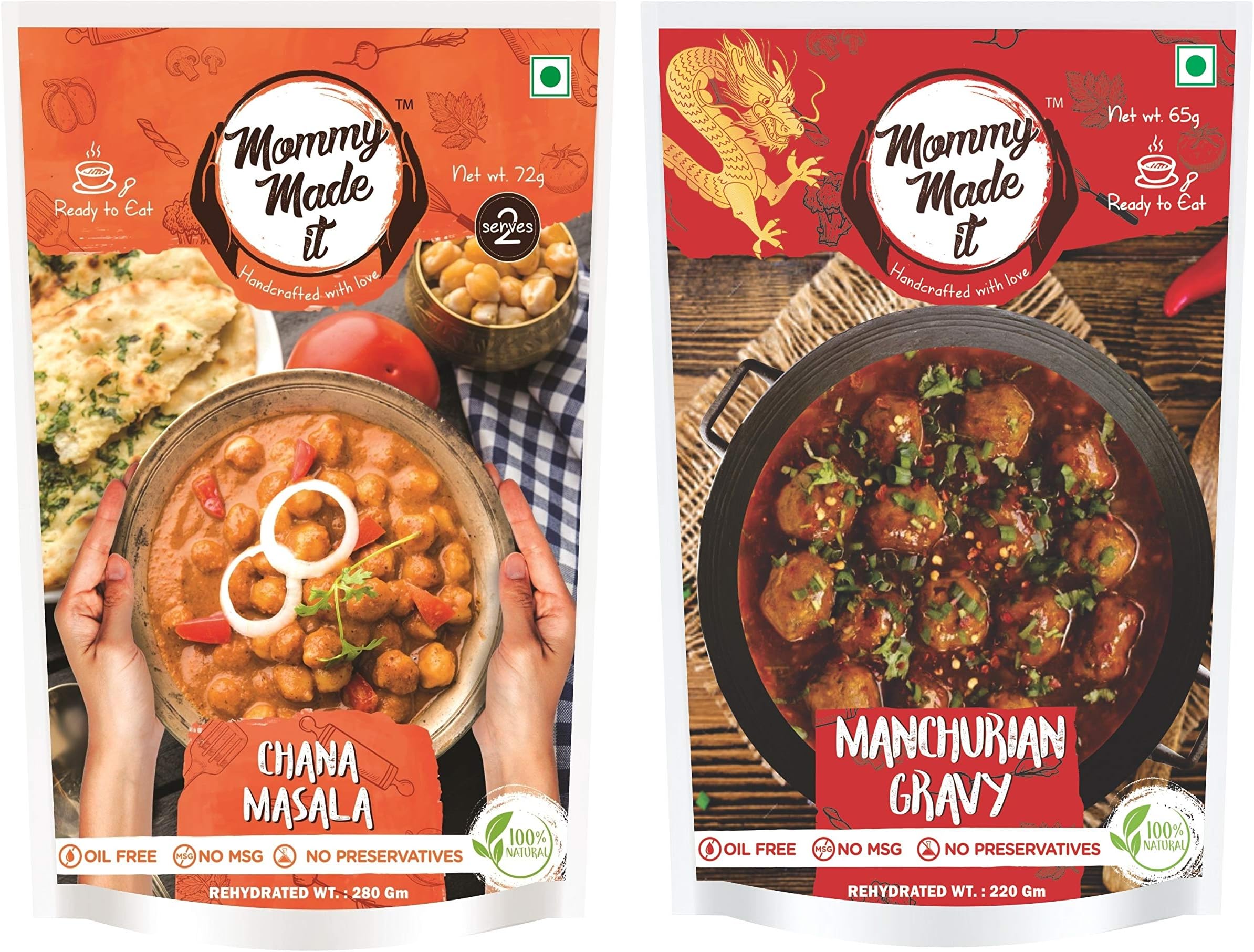 Mommy Made It Ready to eat Readymade Chana Masala + Manchurian Gravy (Pack of 2)