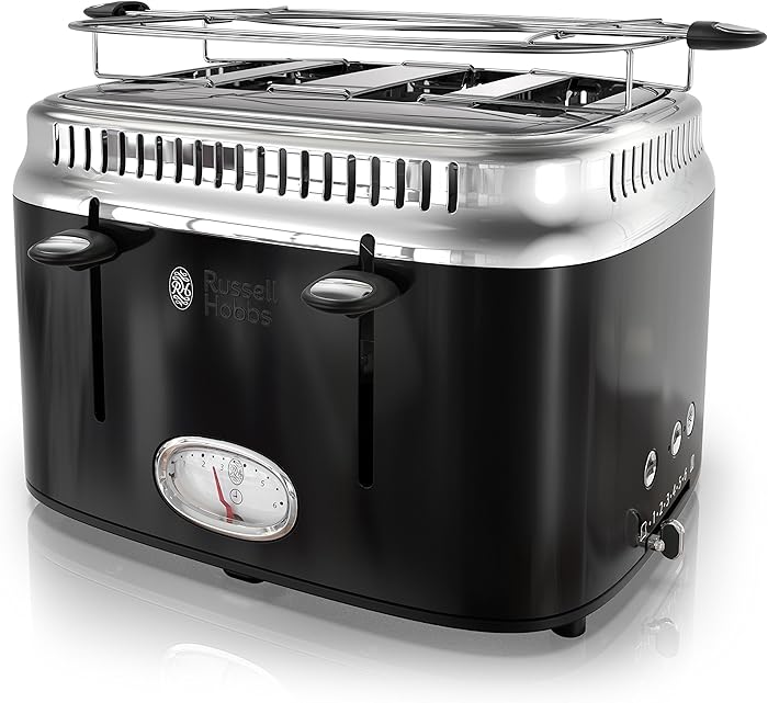 Russell Hobbs 4-Slice Retro Style Toaster, Black & Stainless Steel, TR9250BKR