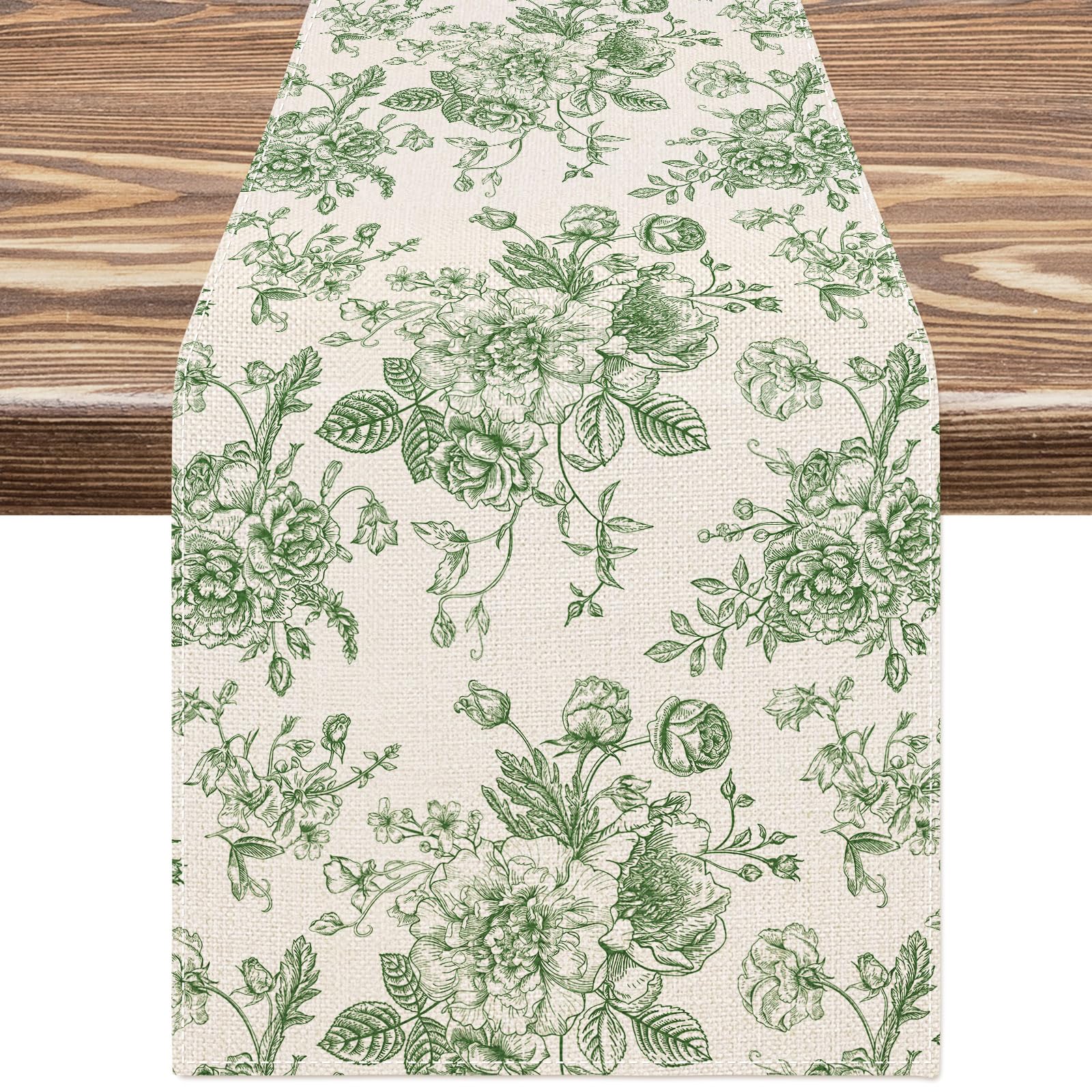 Photo 1 of Generic AnyDesign Green Flower Table Runner Wild floral Kitchen Dining Table Decoration Floral Table Cover 13 x 72 Inch