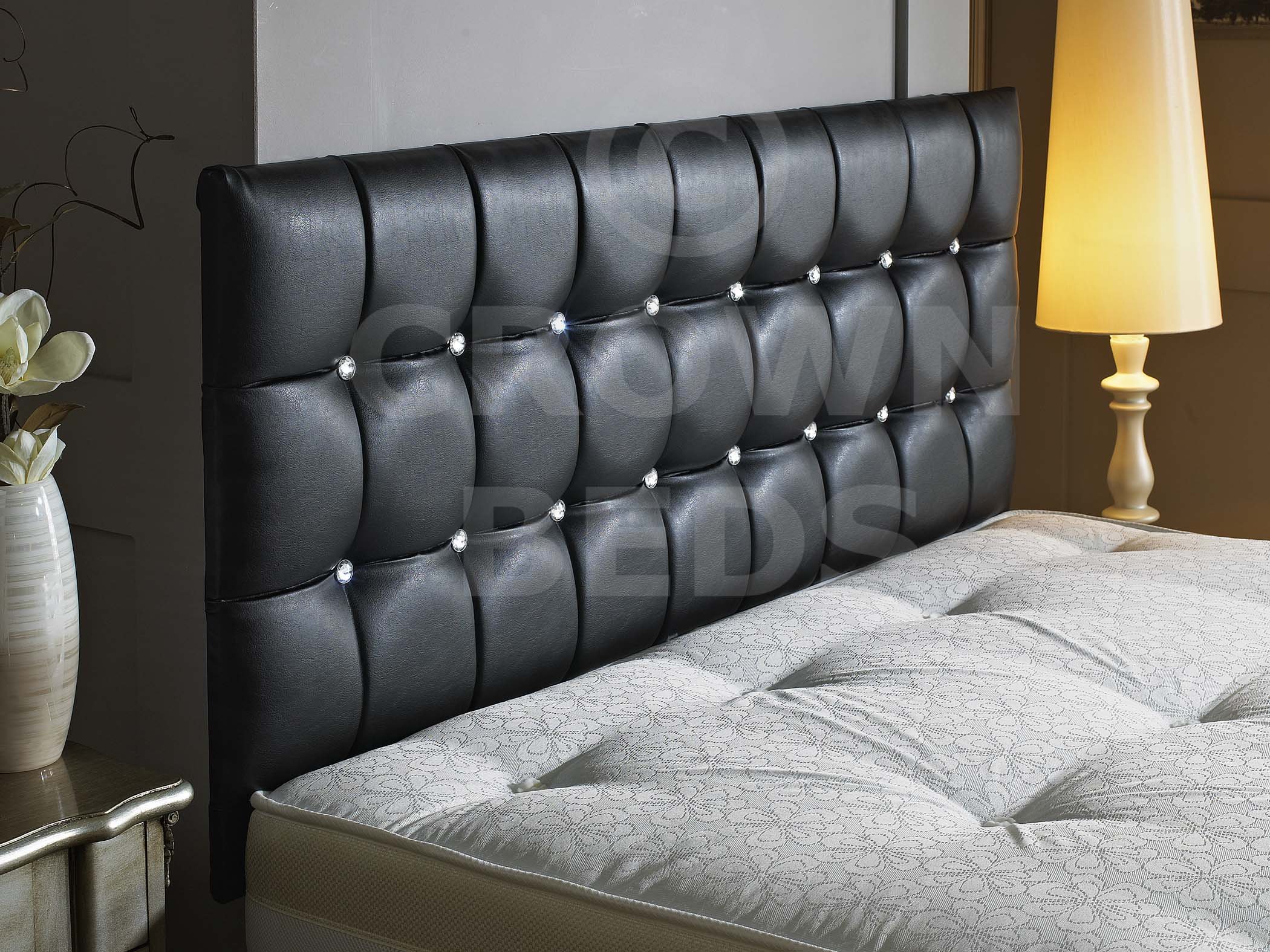 CROWNBEDSUK New Cubed Leather Headboard in 3ft,4ft,4ft6,5ft,6ft with different height option (Black, 2ft6 (small single) 26'')