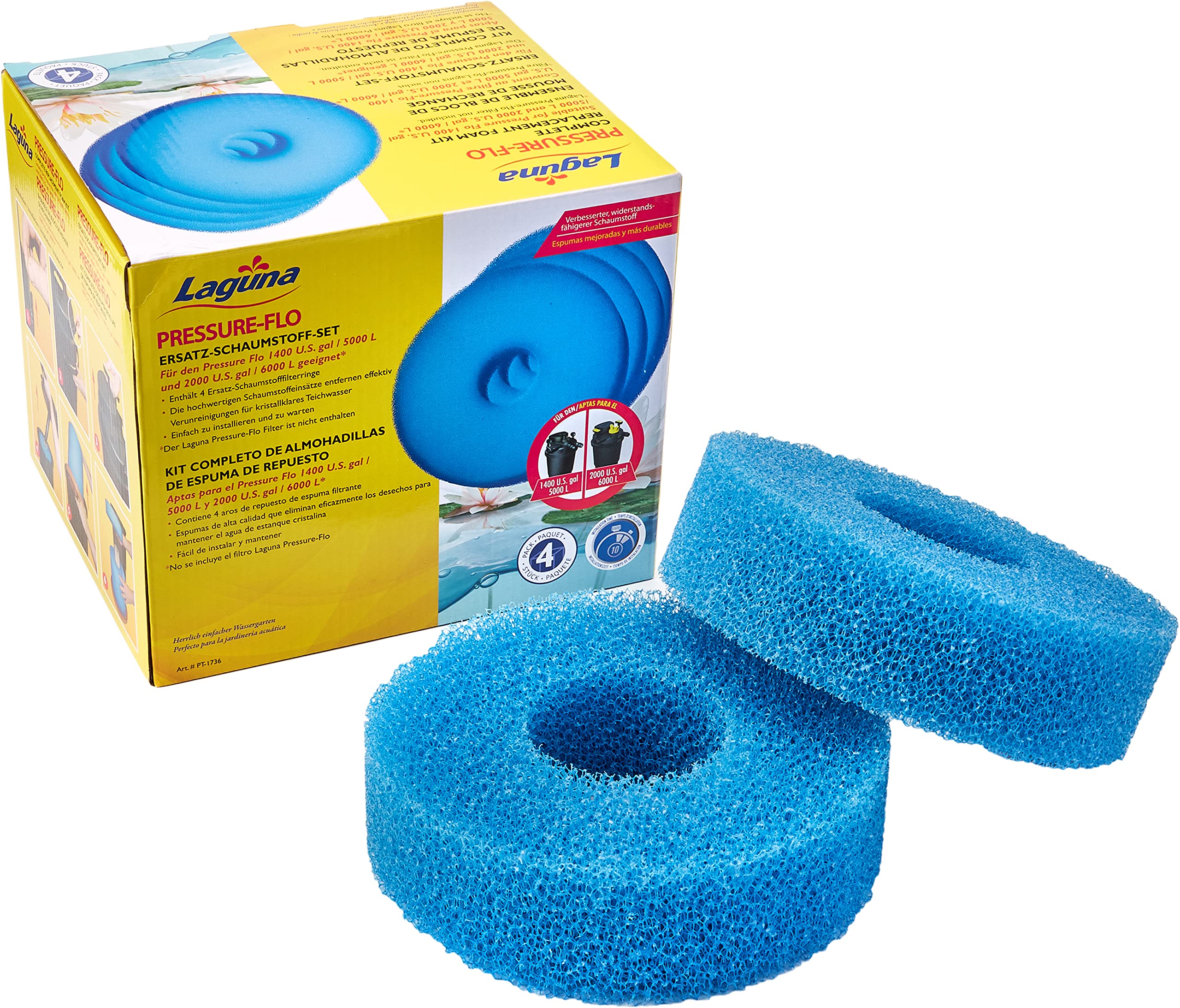 Laguna Replacement Foams for Pressure Flo 2500, 3000, 5000 and 6000 Filters, 4 Pack