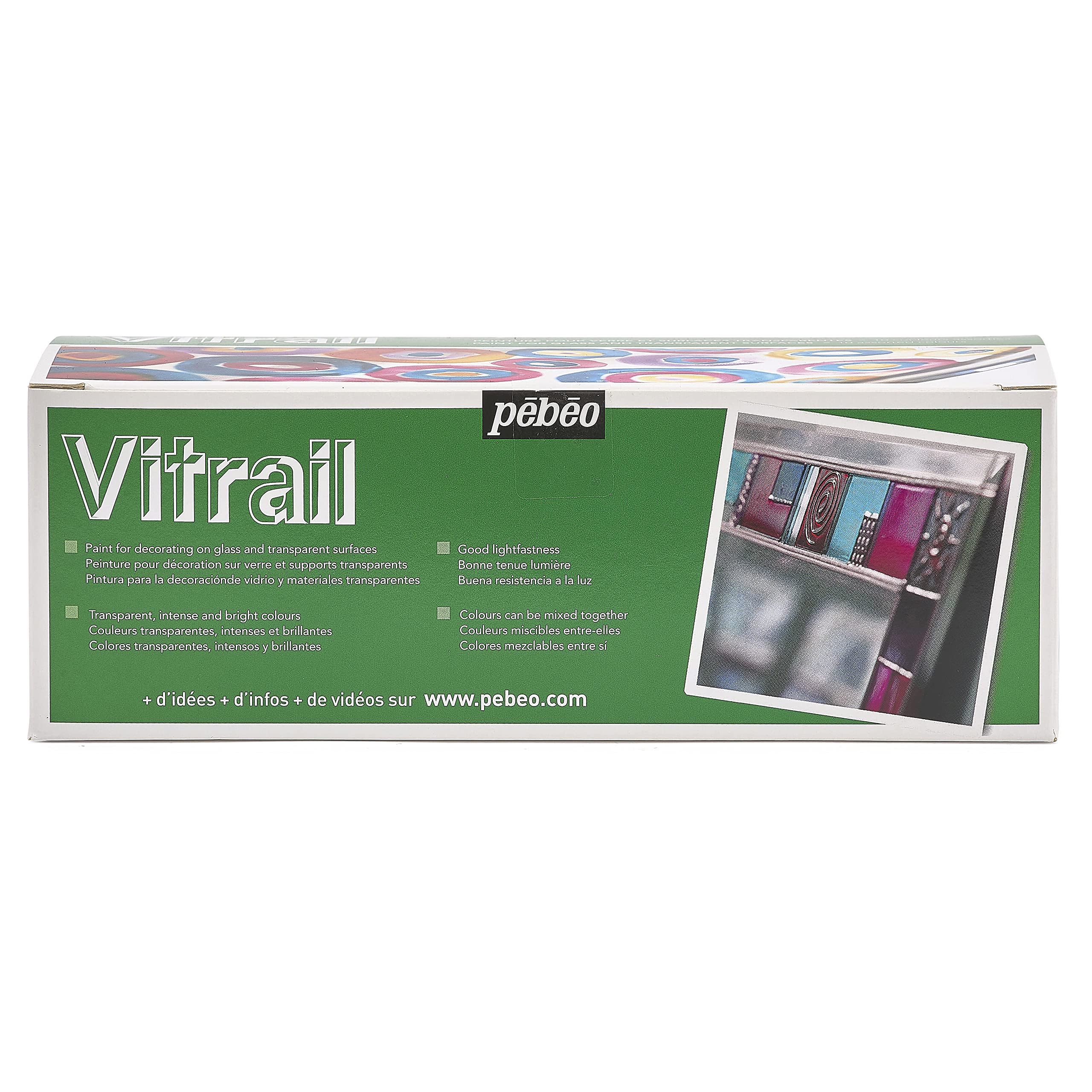 PEBEO 90000 45 ml Vitrail Stained Glass Effect Glass Paint Set Cardboard, Box of 10, Assorted Colours , White