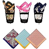 BELLUNO Pocket Square 6 pcs with 3 Folds Holders, Penetrating Printed Handkerchiefs Set for Men