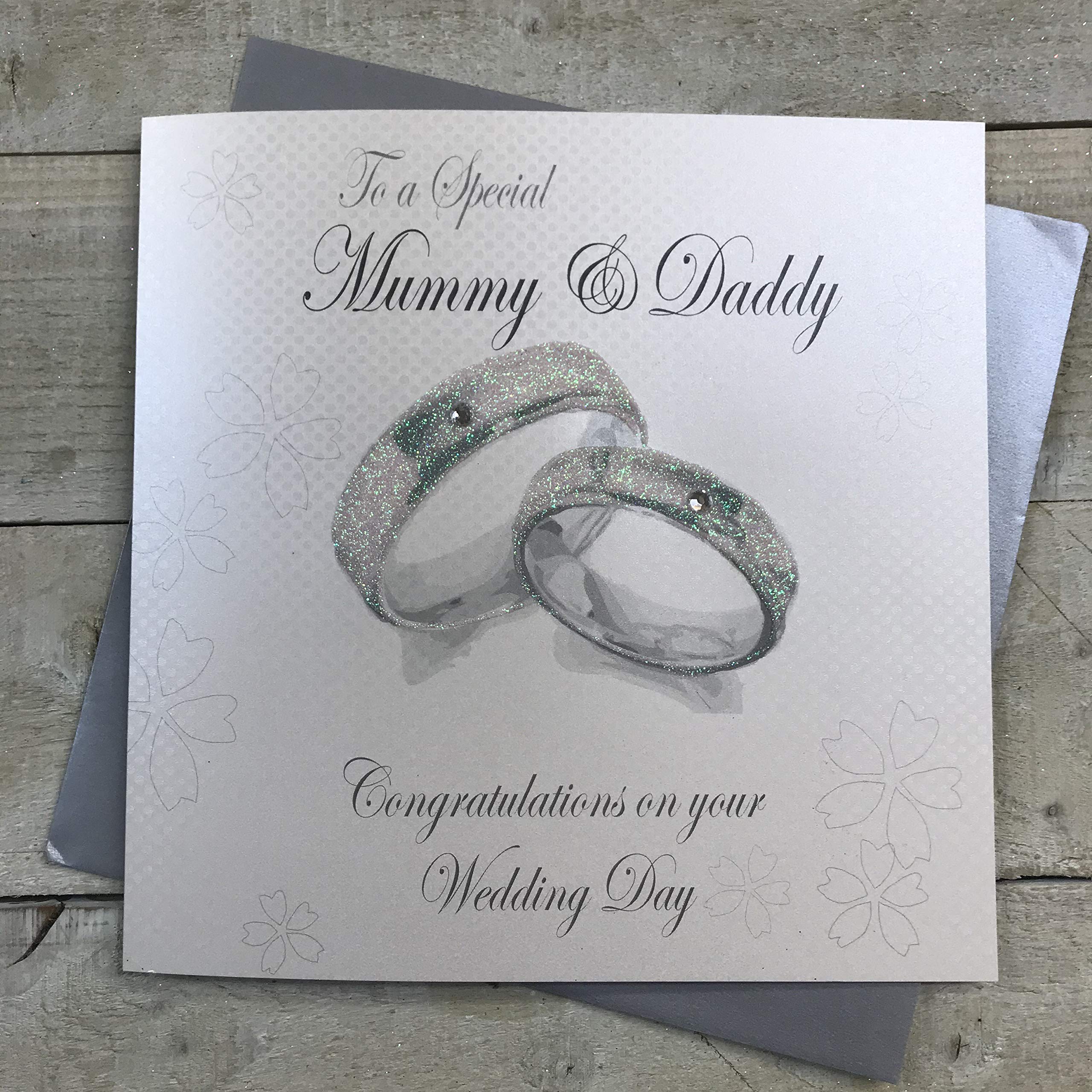 WHITE COTTON CARDS Large Rings to a Special Mummy & Daddy Congratulations Day Wedding Card, XPD165,22x22cm