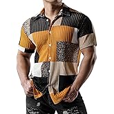 JOGAL Mens Mesh See Through Floral Shirts Stretch Wrinkle-Free Regular Fit Short Sleeve Casual Button Down Summer Shirts