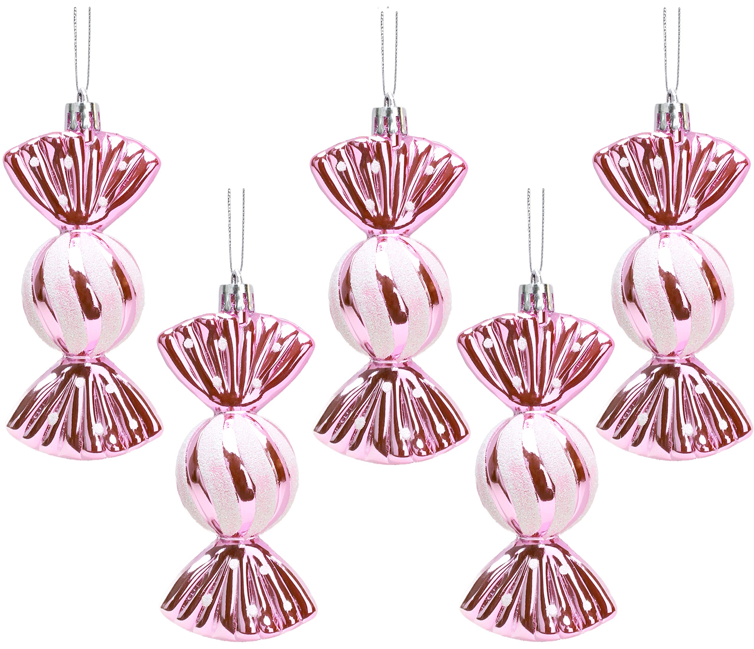 Christmas Concepts® Pack of 5-110mm Large Sweet Shaped Baubles - Shiny & Glitter Decorated - Christmas Baubles (Baby Pink)
