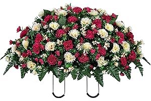 Sympathy Silks Artificial Cemetery Flowers - Grave Headstone Flowers for Mother's Day - Garden Mums Beauty Pink and Cream Saddle