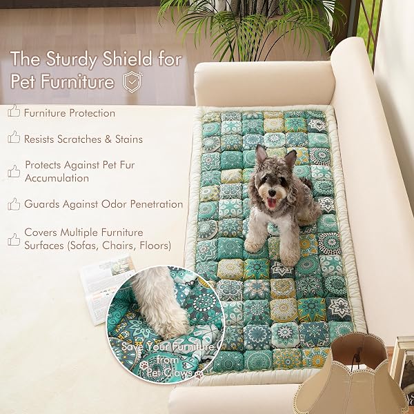 NESTLYMOLY COUCH COVER FOR SOFA, SECTIONAL COUCH COVER FOR DOGS, SOFA COVER WASHABLE, CUSHION COVER BLANKET PAD BED MAT FOR PETS, BOHO FURNITURE PROTECTOR, GREEN, 27.6X82.7IN