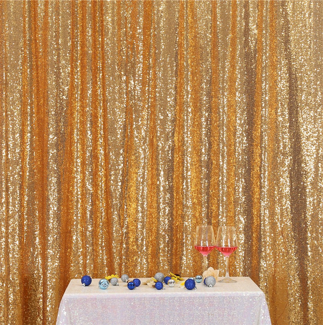3E Home Light Gold Sequin Backdrop,152x213cm(5Ftx7Ft) Glitter Photo Booth Background for Birthday Wedding Baby Shower Party Decoration — image 1