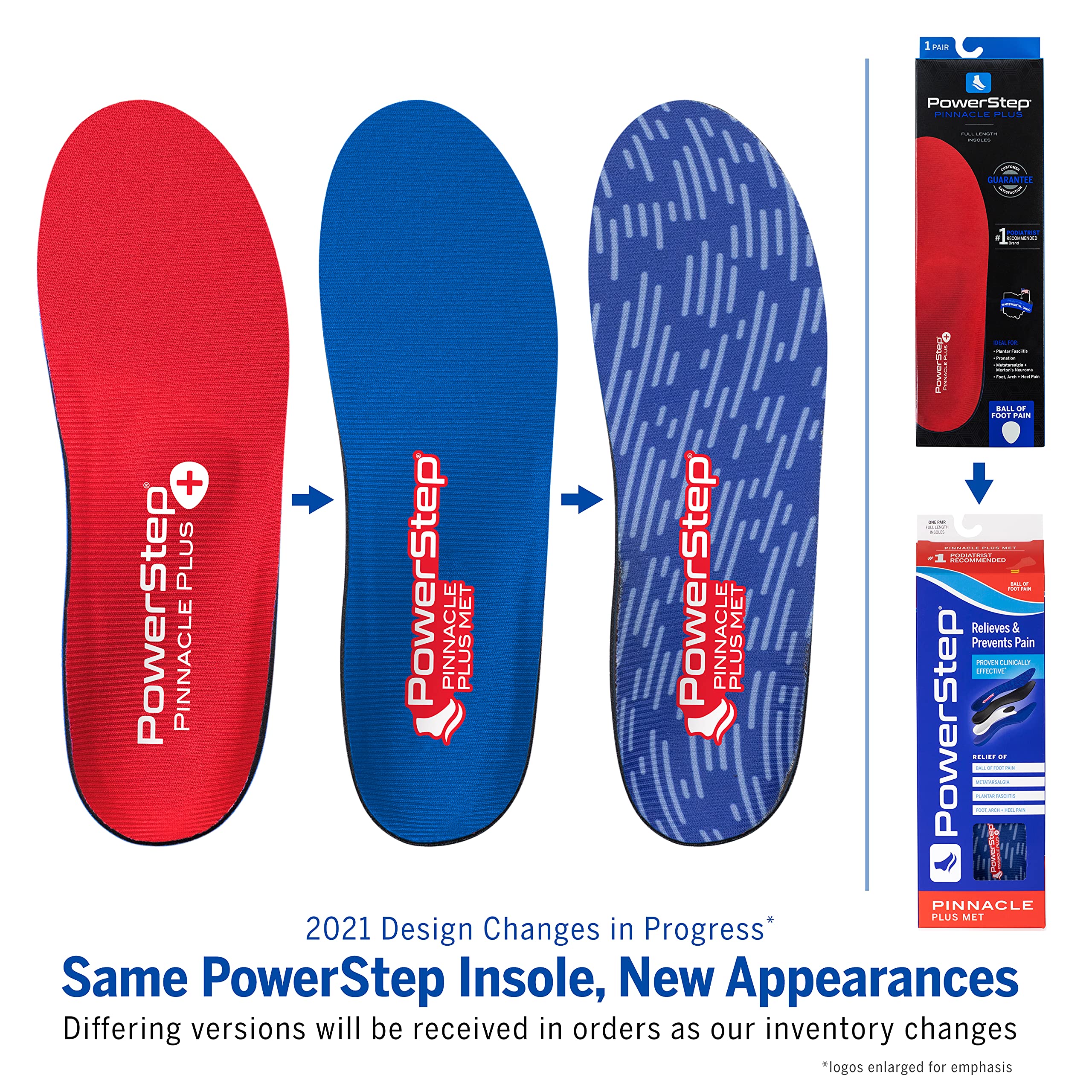 PowerStep Pinnacle Plus Ball of Foot Pain Relief Orthotics - Shoe Inserts for Metatarsalgia, Arch Support & Morton's Neuroma Pain Relief - Made in USA Insoles with Metatarsal Pad (M 10-10.5, F 12)
