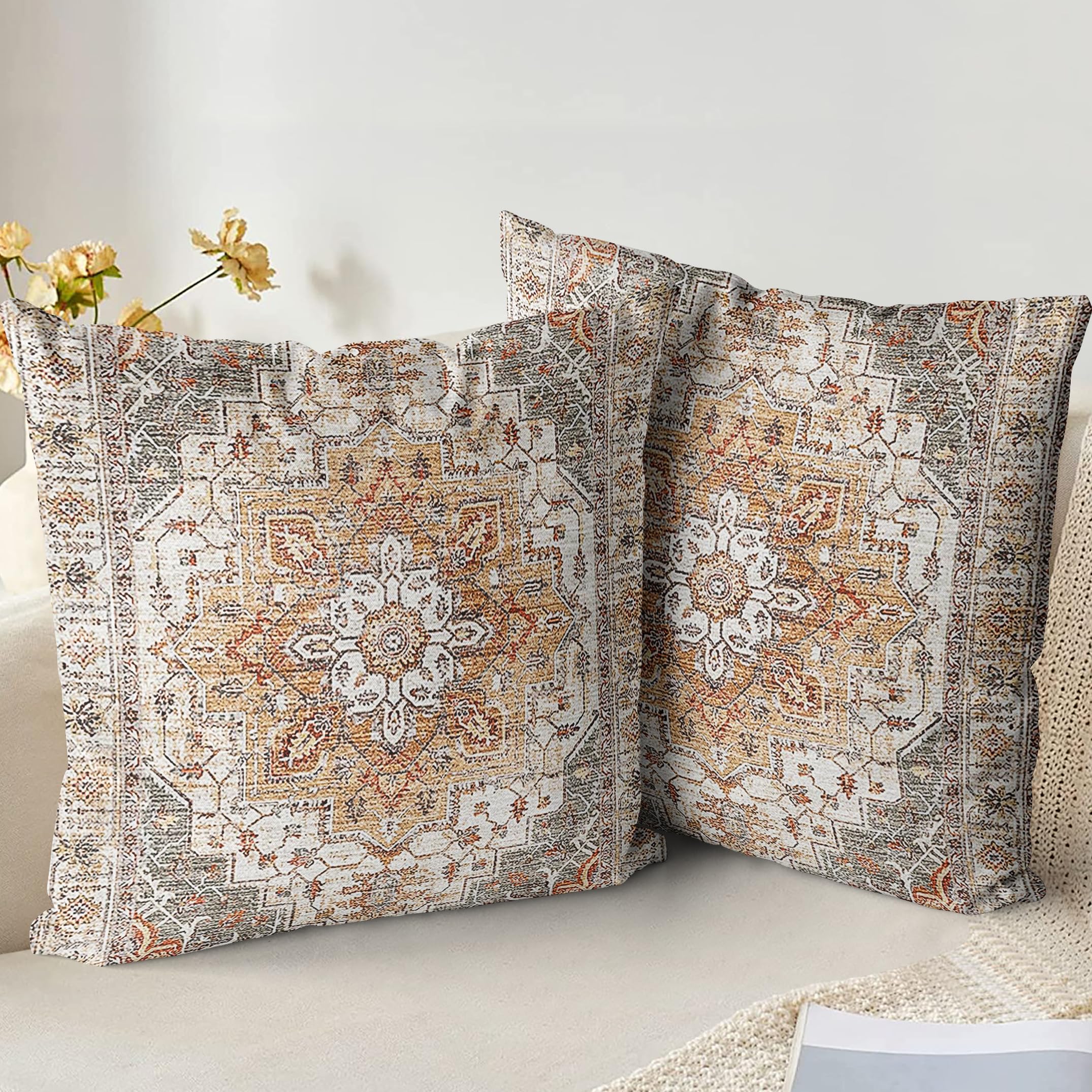 XPHZZL Pack of 2 Soft Decorative Cushion Covers 50cm x 50cm Square Throw Pillow Case Boho Style Pillowcases for Sofa Bedroom Outdoor Patio Garden Brown with Invisible Zipper 20x20 Inch