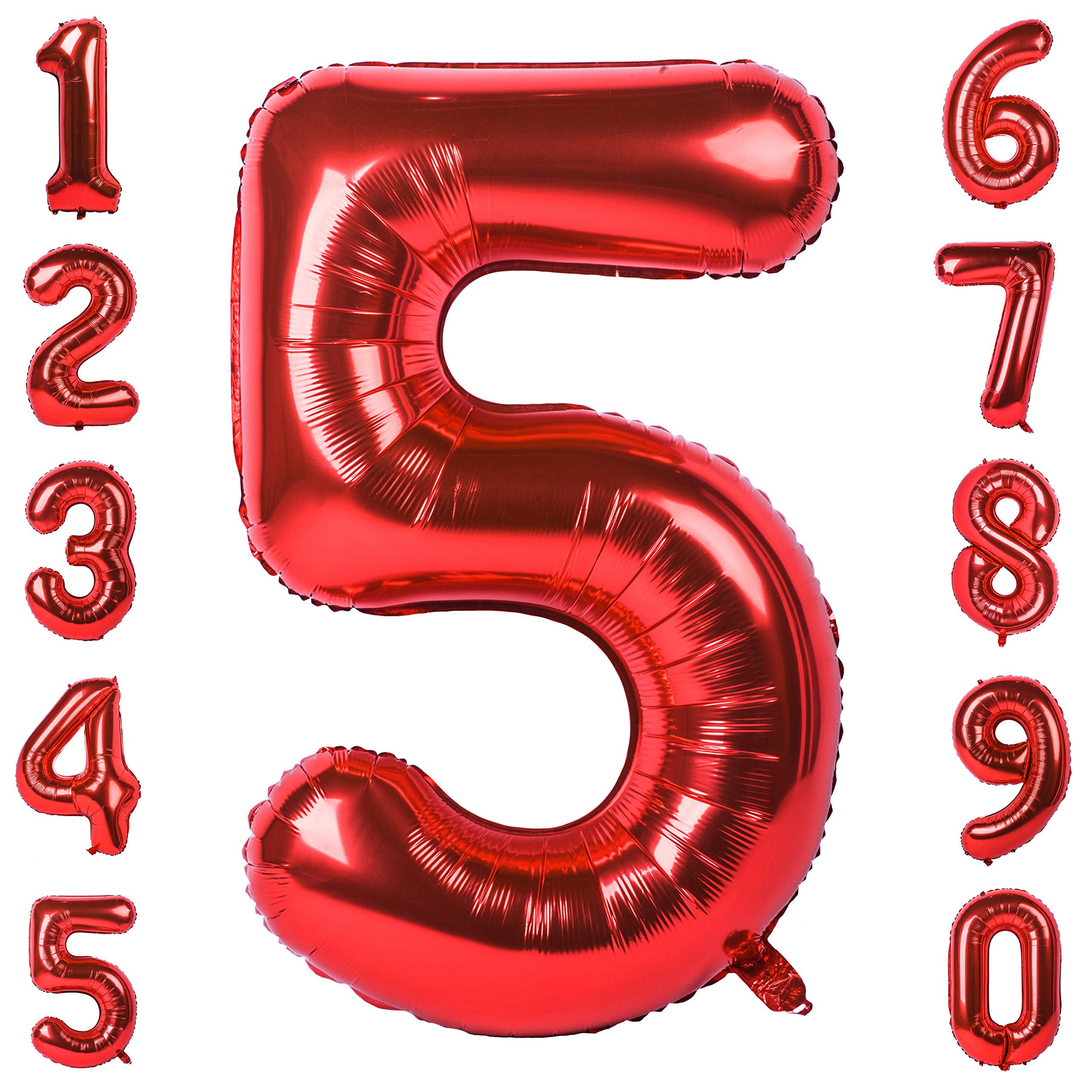 40 Inch Red Large Number Balloons Mylar Foil Big Number 5 Giant Helium Balloon Birthday Party Decoration