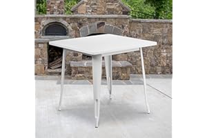 EMMA + OLIVER Commercial Grade 31.5" Square White Metal Indoor-Outdoor Table